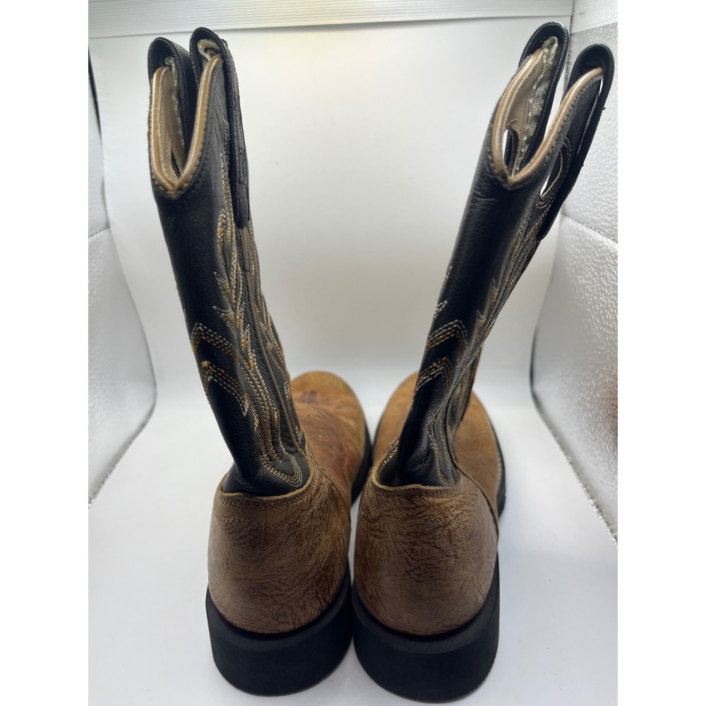 Old West Kids Leather Cowboy Boots CW2553 Tan Black Western Style Size 10 - Picture 5 of 7